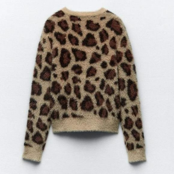 ZARA FAUX FUR ANIMAL JACQUARD KNIT CARDIGAN - Picture 4 of 6